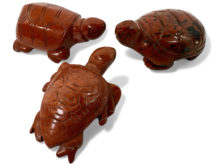 (3) Hand Carved Stone Turtle Figurines