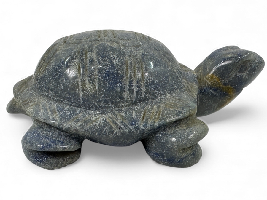 Hand Carved Blue Agate Stone Turtle Figurine 4'L