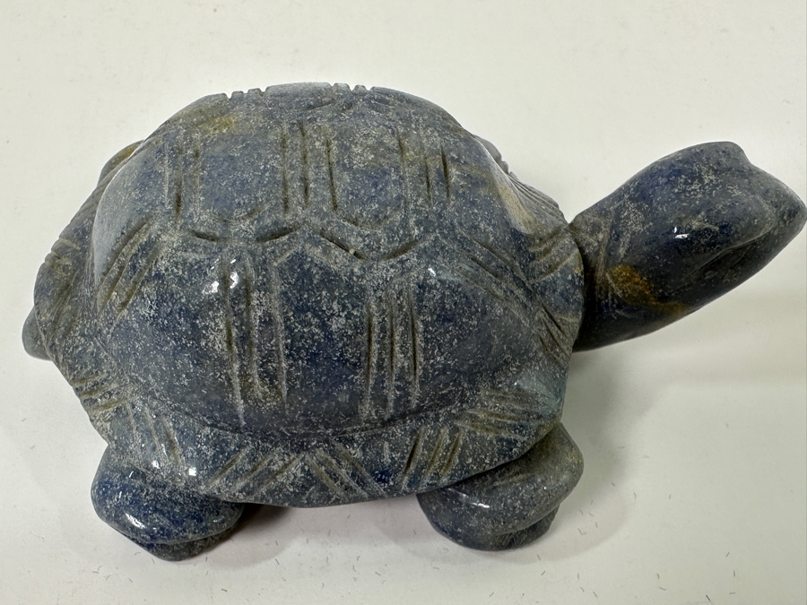Hand Carved Blue Agate Stone Turtle Figurine 4'L [Photo 3]