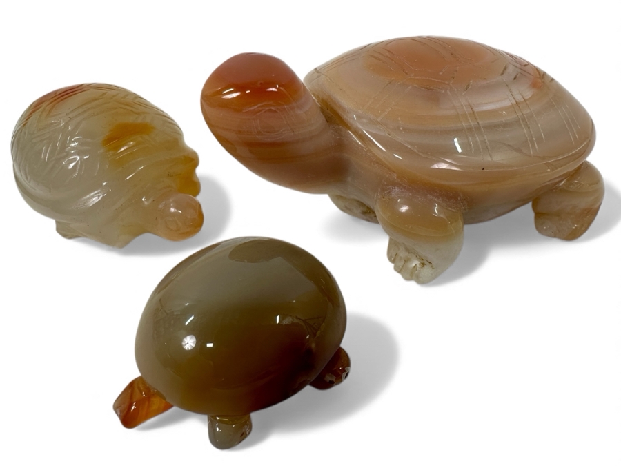 (3) Hand Carved Stone Turtle Figurines