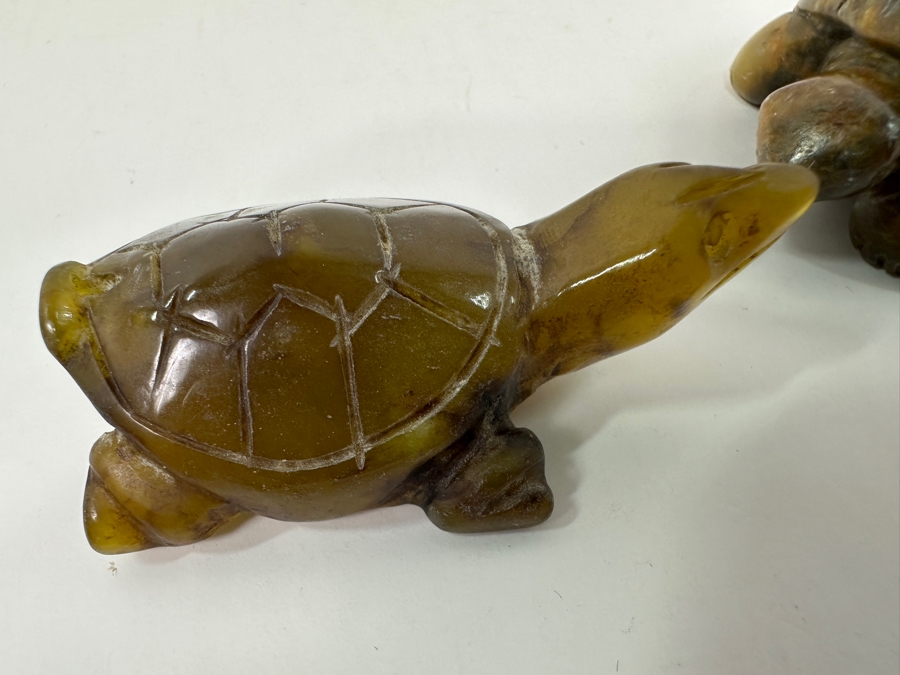 (3) Hand Carved Green Stone Turtle Figurines [Photo 4]