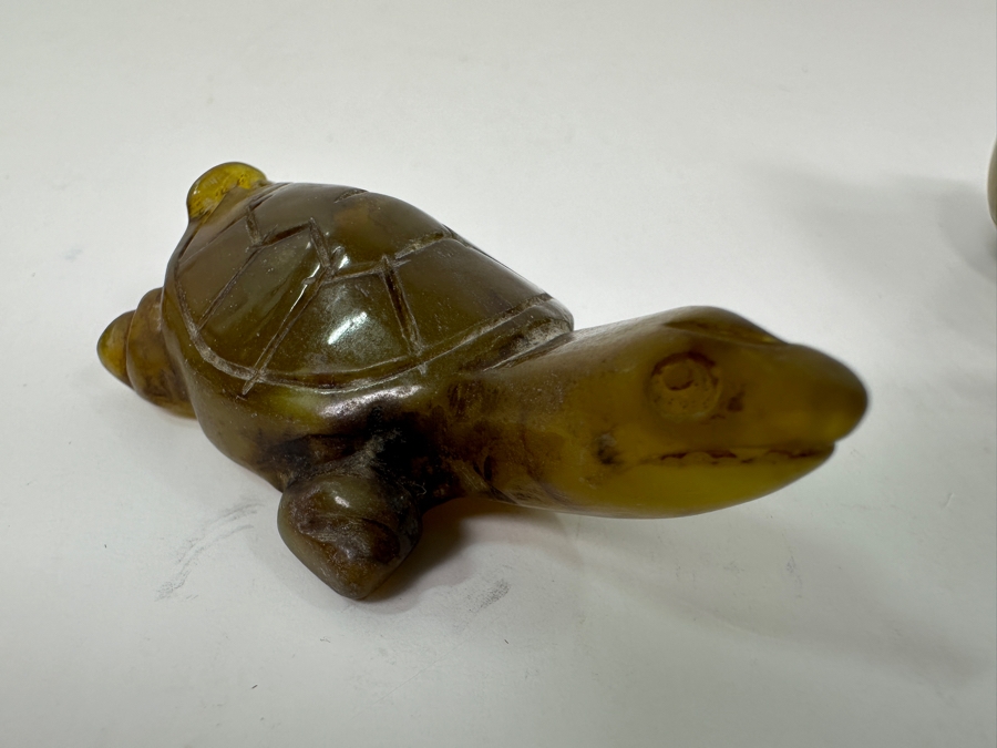 (3) Hand Carved Green Stone Turtle Figurines [Photo 8]