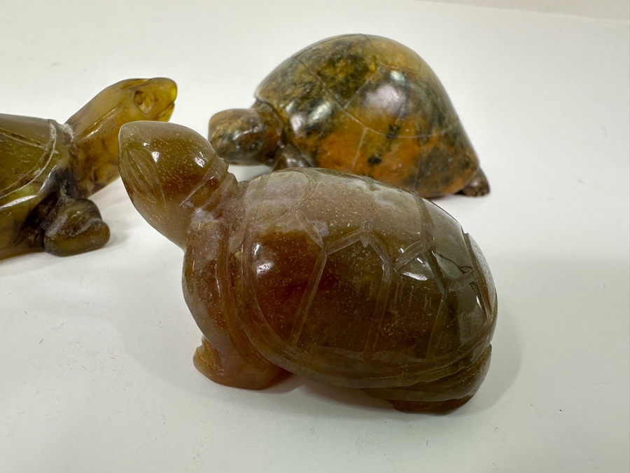 (3) Hand Carved Green Stone Turtle Figurines [Photo 2]