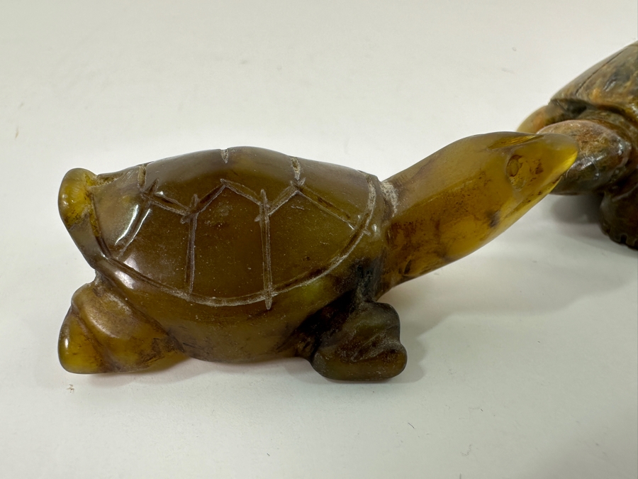 (3) Hand Carved Green Stone Turtle Figurines [Photo 3]