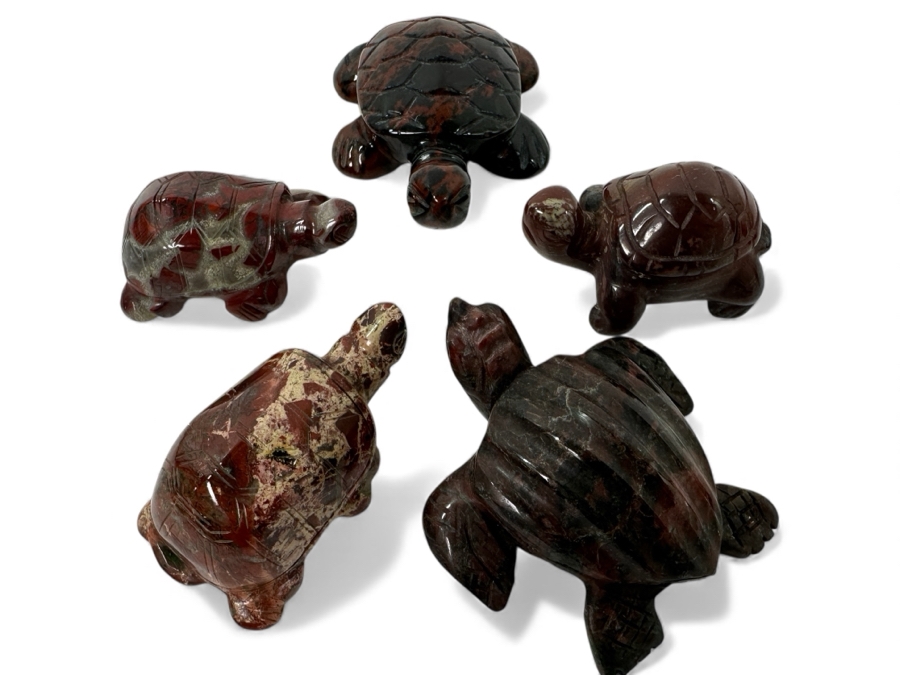 (5) Hand Carved Stone Turtle Figurines