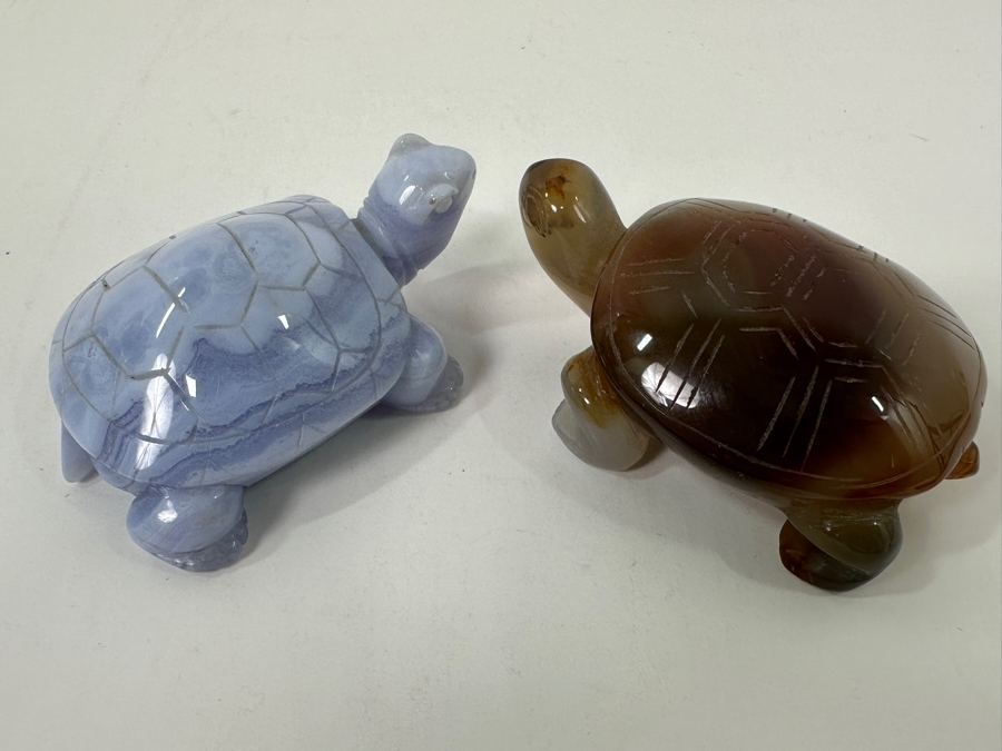 Pair Of Hand Carved Stone Agate Turtle Figurines 2.75'L [Photo 4]