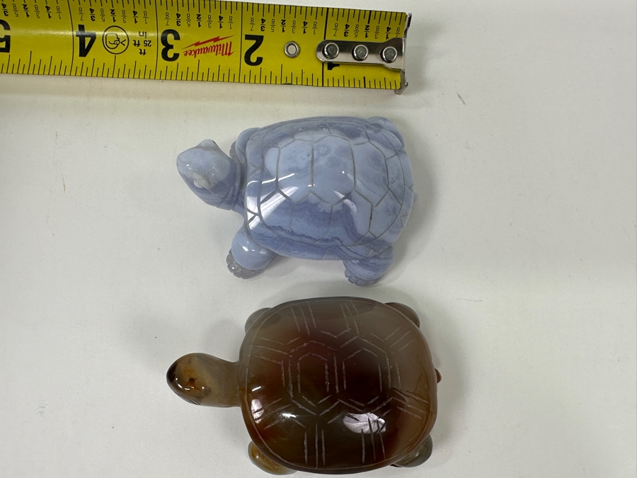 Pair Of Hand Carved Stone Agate Turtle Figurines 2.75'L [Photo 9]