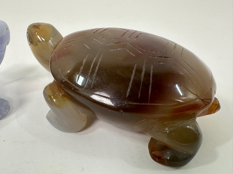 Pair Of Hand Carved Stone Agate Turtle Figurines 2.75'L [Photo 3]
