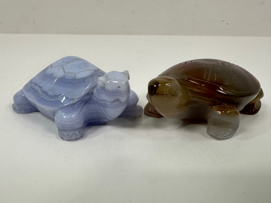 Pair Of Hand Carved Stone Agate Turtle Figurines 2.75'L [Photo 5]
