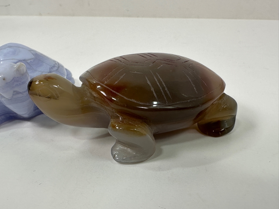 Pair Of Hand Carved Stone Agate Turtle Figurines 2.75'L [Photo 6]