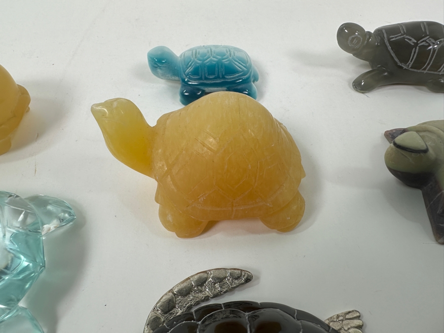 Collection Of (15) Hand Carved Stone And Glass Turtle Figurines [Photo 9]