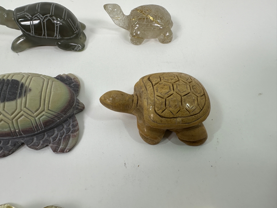 Collection Of (15) Hand Carved Stone And Glass Turtle Figurines [Photo 13]