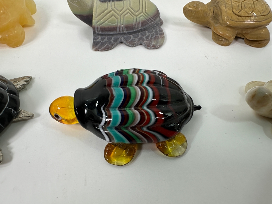Collection Of (15) Hand Carved Stone And Glass Turtle Figurines [Photo 14]