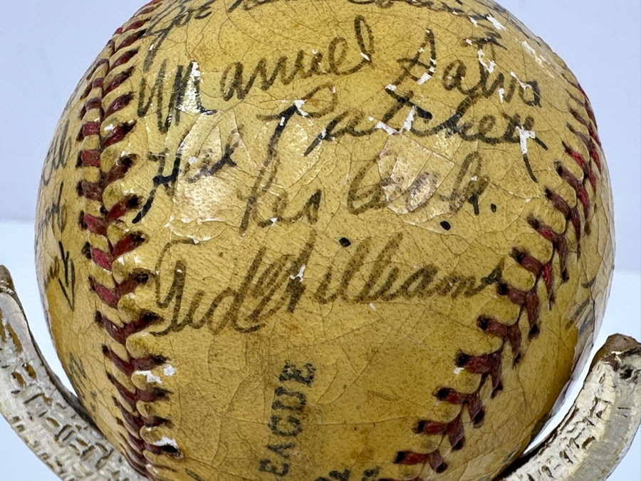 Vintage 1937 San Diego Padres Pacific Coast League Team Signed Shellacked Baseball Featuring The Autograph Of 18 Year Old Ted Williams - See Photos For Player Signatures [Photo 8]
