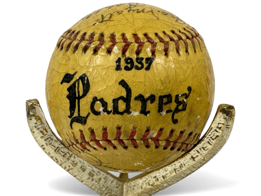 Vintage 1937 San Diego Padres Pacific Coast League Team Signed Shellacked Baseball Featuring The Autograph Of 18 Year Old Ted Williams - See Photos For Player Signatures [Photo 2]