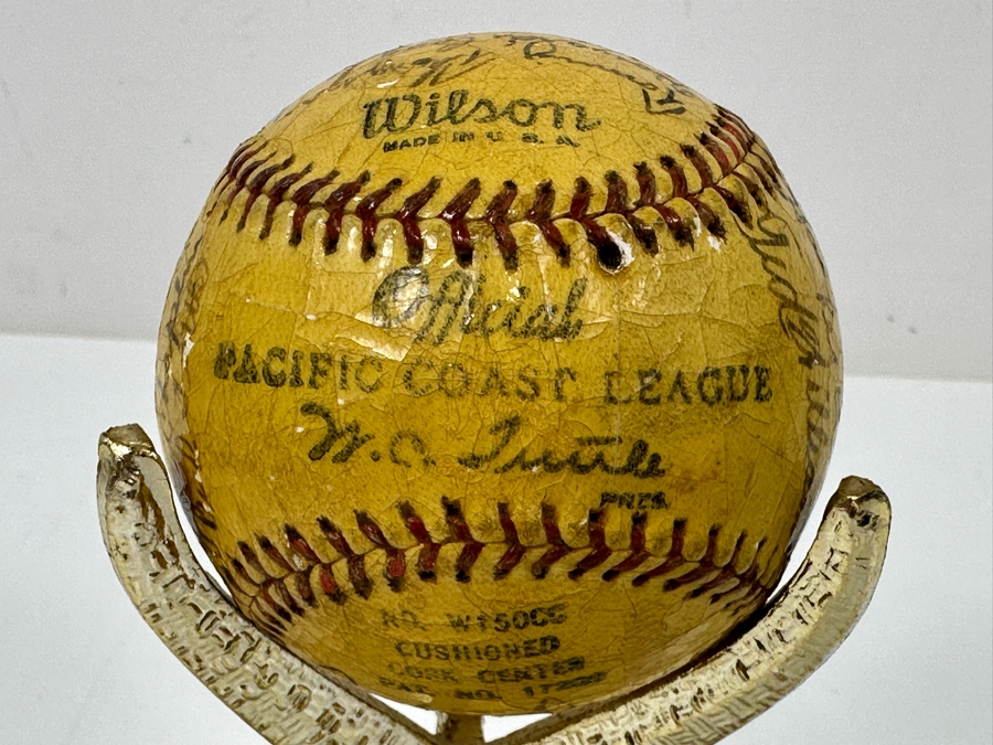 Vintage 1937 San Diego Padres Pacific Coast League Team Signed Shellacked Baseball Featuring The Autograph Of 18 Year Old Ted Williams - See Photos For Player Signatures [Photo 11]