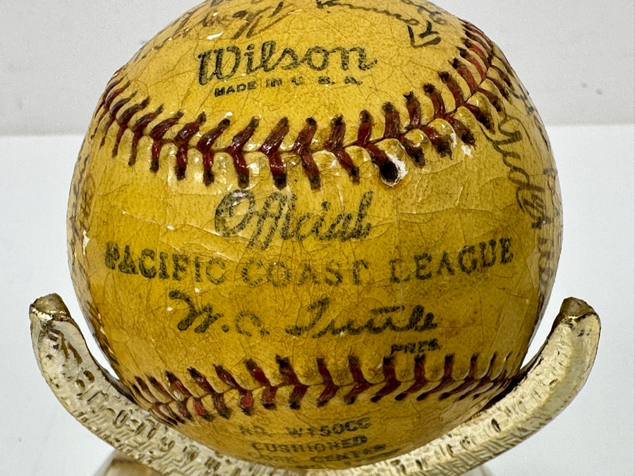 Vintage 1937 San Diego Padres Pacific Coast League Team Signed Shellacked Baseball Featuring The Autograph Of 18 Year Old Ted Williams - See Photos For Player Signatures [Photo 12]