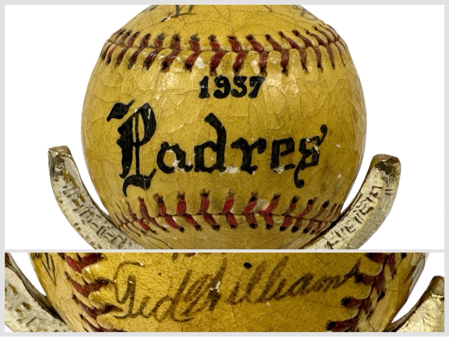 Vintage 1937 San Diego Padres Pacific Coast League Team Signed Shellacked Baseball Featuring The Autograph Of 18 Year Old Ted Williams - See Photos For Player Signatures