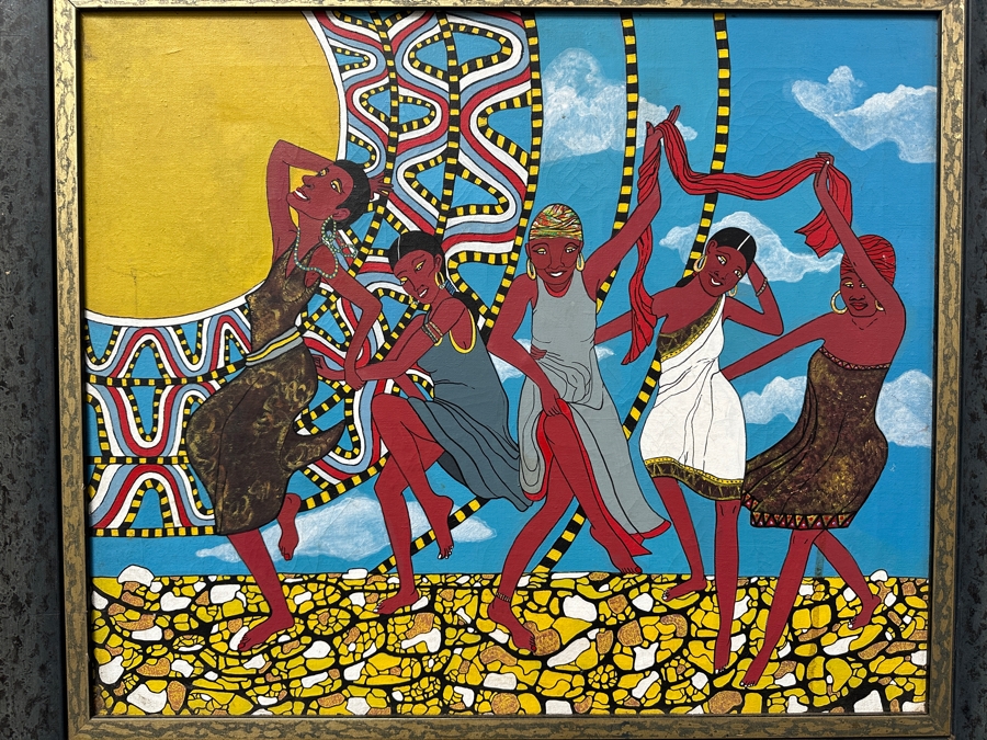 Vintage Original African Tribal Artwork On Canvas 24 X 20 Framed 29 X 25.5 [Photo 4]