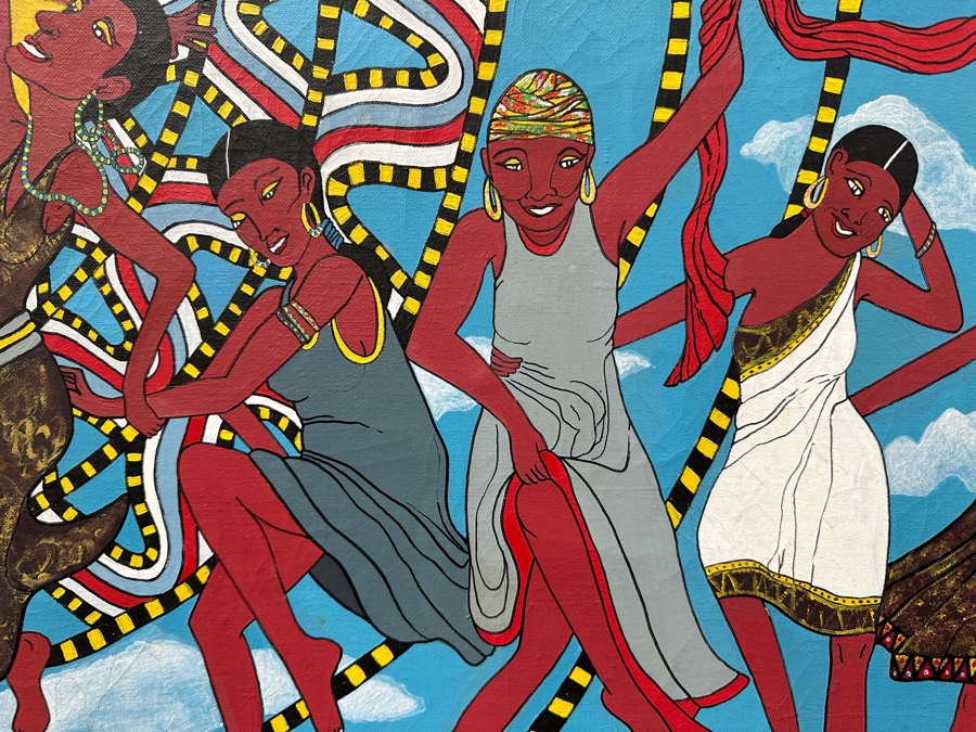 Vintage Original African Tribal Artwork On Canvas 24 X 20 Framed 29 X 25.5 [Photo 6]