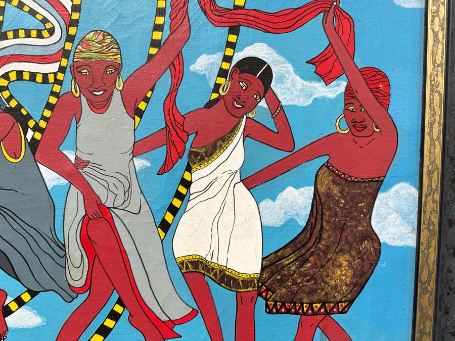 Vintage Original African Tribal Artwork On Canvas 24 X 20 Framed 29 X 25.5 [Photo 7]