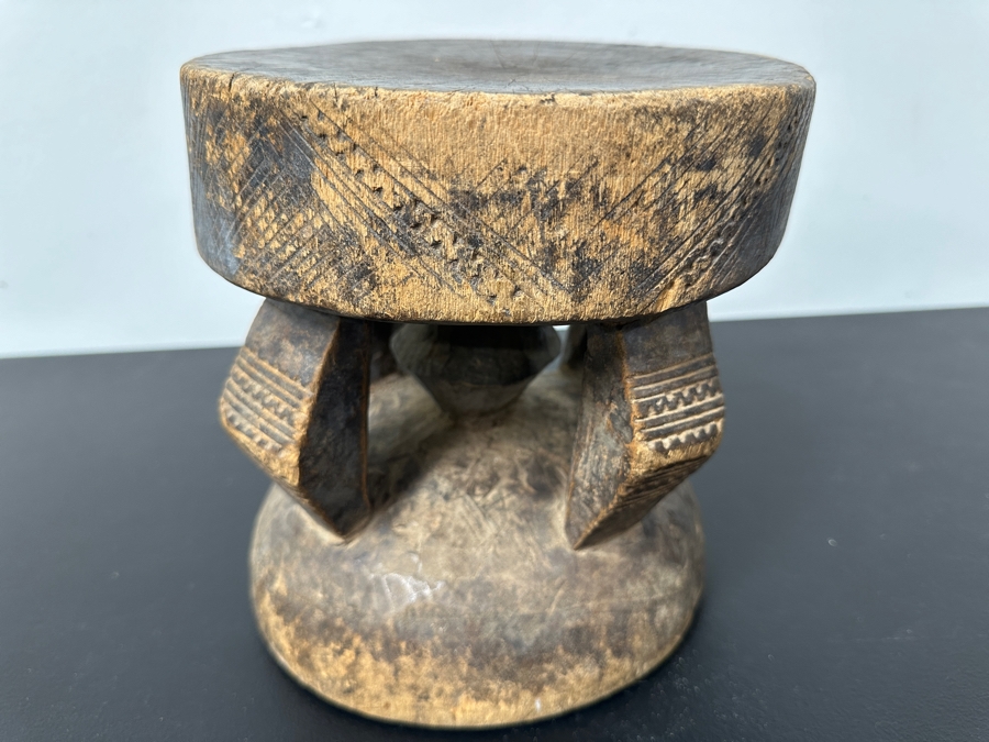 Vintage Traditional African Dogon Stool Hand Carved From A Solid Piece Of Wood 8'W X 8.5'H [Photo 2]