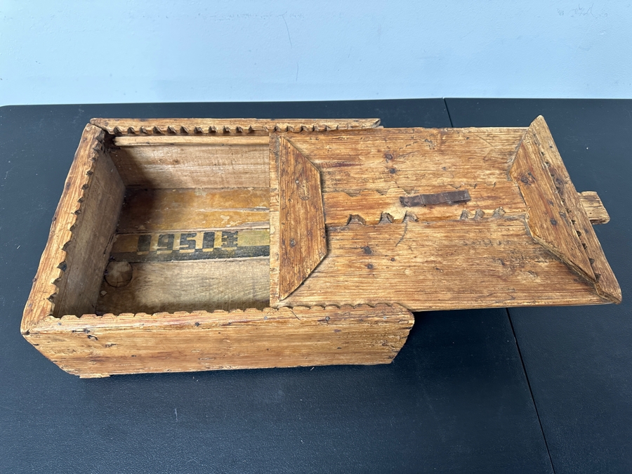 Primitive Antique Moroccan Wooden Box With Sliding Lid 18W X 12D X 7H [Photo 6]