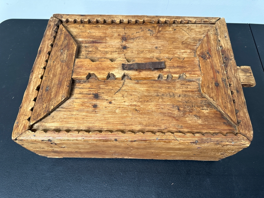 Primitive Antique Moroccan Wooden Box With Sliding Lid 18W X 12D X 7H [Photo 2]