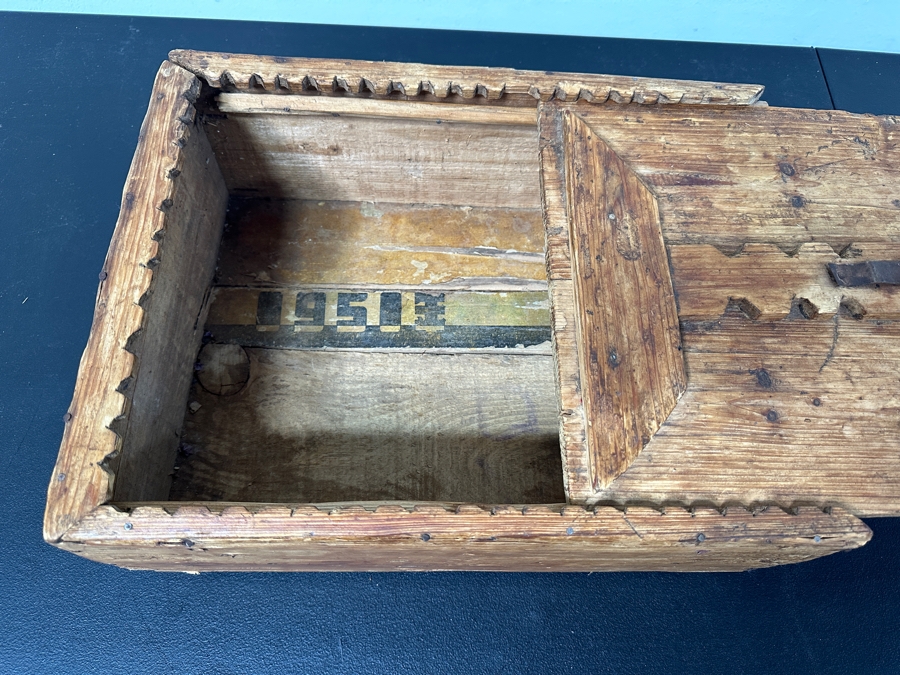 Primitive Antique Moroccan Wooden Box With Sliding Lid 18W X 12D X 7H [Photo 5]