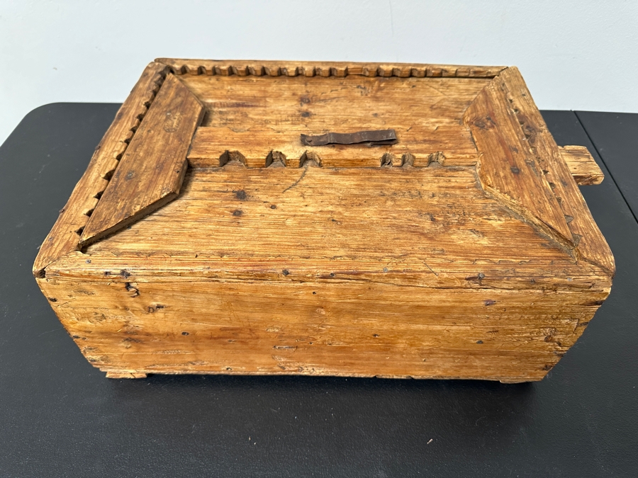 Primitive Antique Moroccan Wooden Box With Sliding Lid 18W X 12D X 7H [Photo 3]