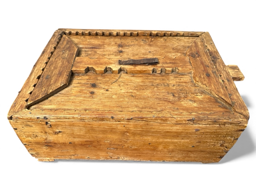 Primitive Antique Moroccan Wooden Box With Sliding Lid 18W X 12D X 7H