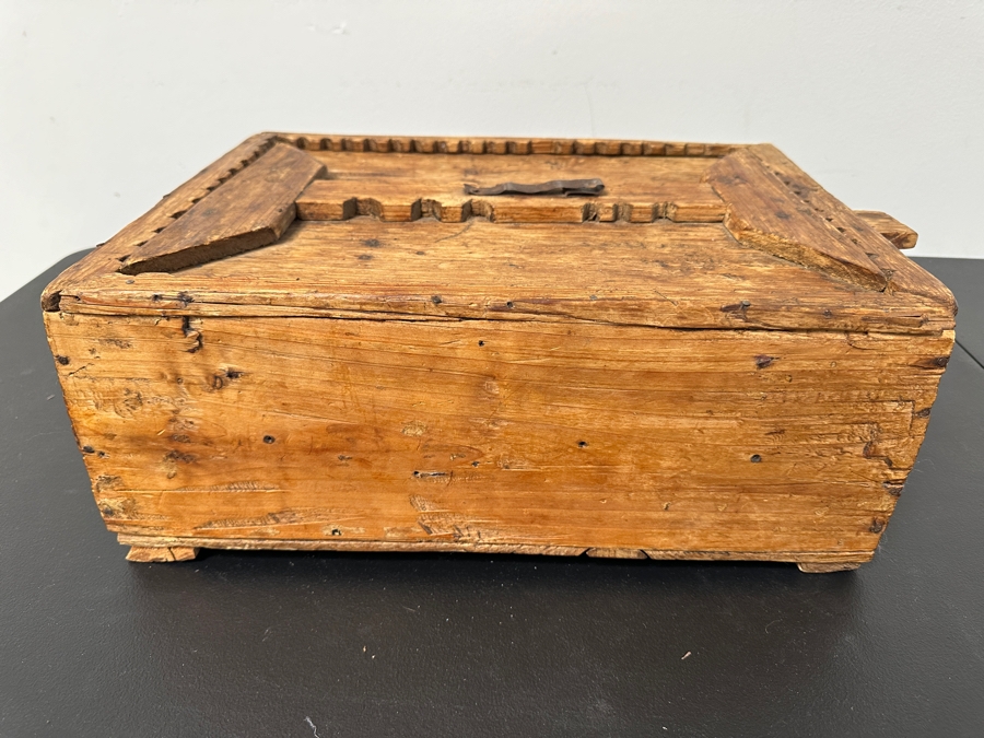 Primitive Antique Moroccan Wooden Box With Sliding Lid 18W X 12D X 7H [Photo 4]