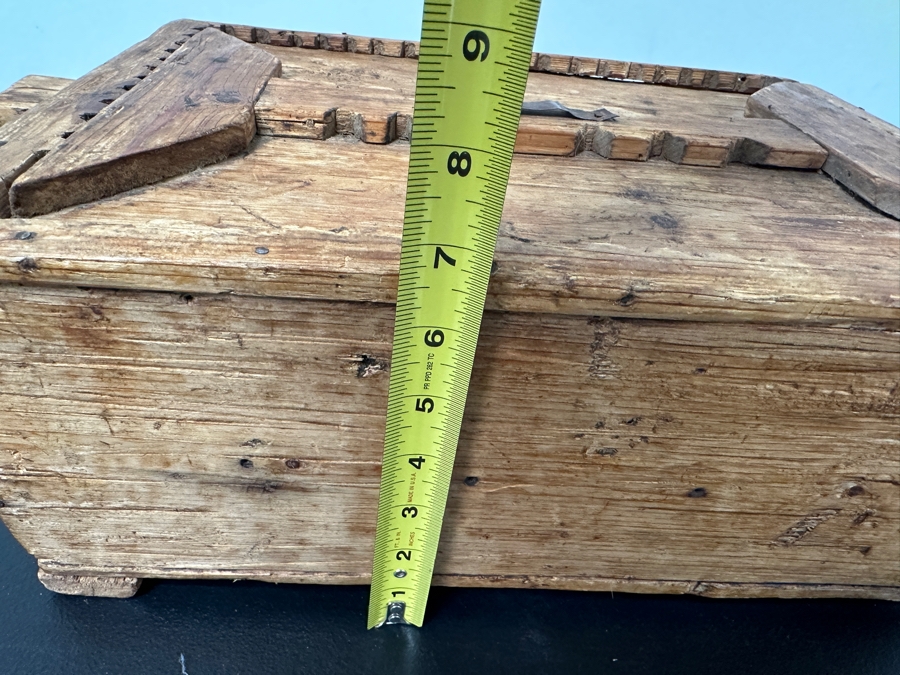 Primitive Antique Moroccan Wooden Box With Sliding Lid 18W X 12D X 7H [Photo 10]
