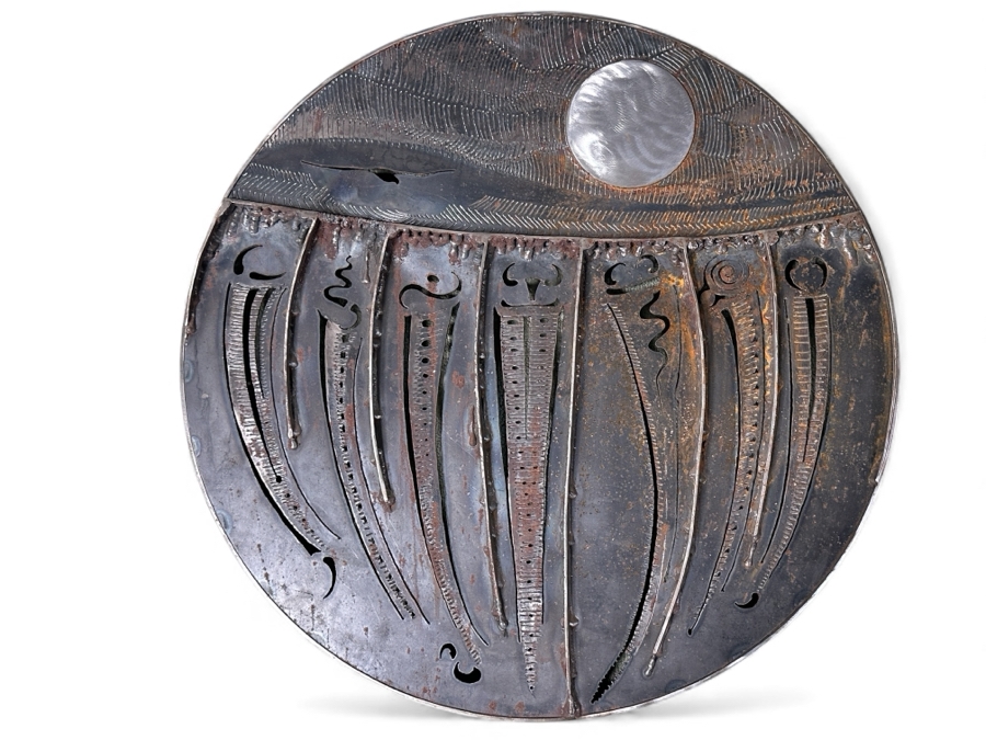 Impressive Original Welded Metal Native American Wall 3D Circular Sculpture Signed Jagoda 28'W X 2.5'D