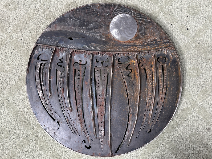 Impressive Original Welded Metal Native American Wall 3D Circular Sculpture Signed Jagoda 28'W X 2.5'D [Photo 14]