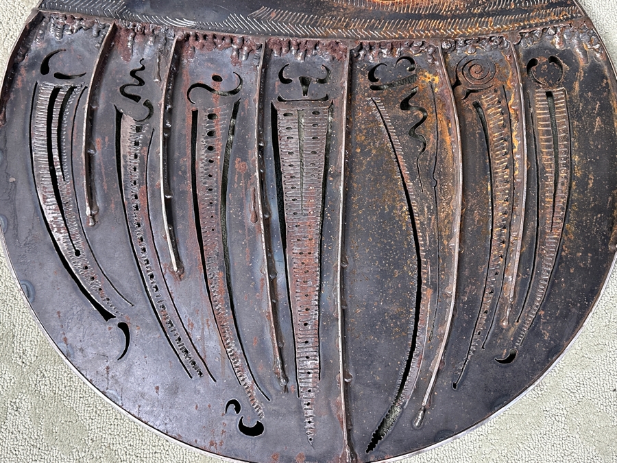 Impressive Original Welded Metal Native American Wall 3D Circular Sculpture Signed Jagoda 28'W X 2.5'D [Photo 3]