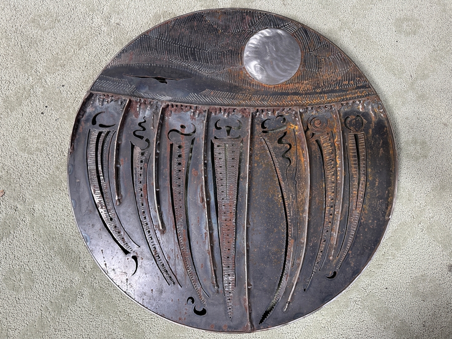 Impressive Original Welded Metal Native American Wall 3D Circular Sculpture Signed Jagoda 28'W X 2.5'D [Photo 8]