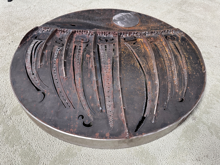 Impressive Original Welded Metal Native American Wall 3D Circular Sculpture Signed Jagoda 28'W X 2.5'D [Photo 6]