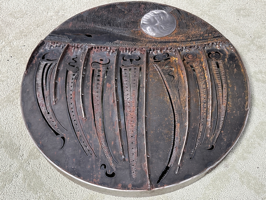 Impressive Original Welded Metal Native American Wall 3D Circular Sculpture Signed Jagoda 28'W X 2.5'D [Photo 5]