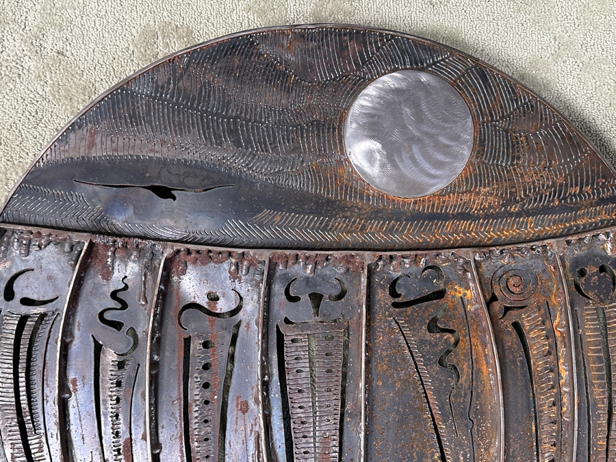 Impressive Original Welded Metal Native American Wall 3D Circular Sculpture Signed Jagoda 28'W X 2.5'D [Photo 2]
