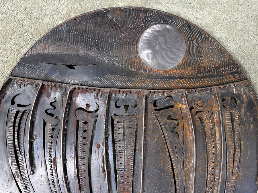 Impressive Original Welded Metal Native American Wall 3D Circular Sculpture Signed Jagoda 28'W X 2.5'D [Photo 7]