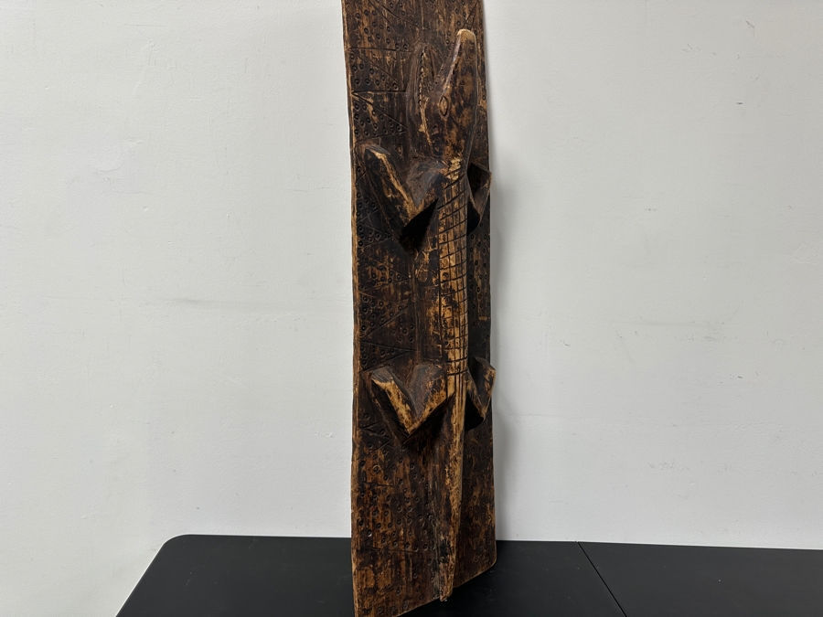 Vintage Relief Carved Wooden Nigerian Crocodile Totem Alligator Tribal Art Piece 14'W X 47'H [Photo 6]