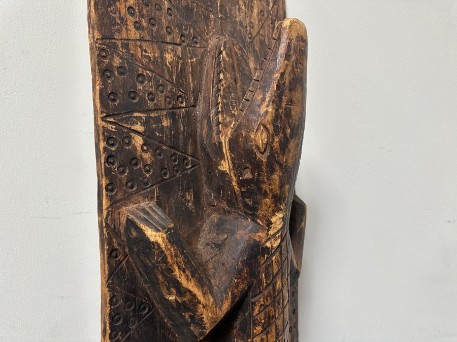 Vintage Relief Carved Wooden Nigerian Crocodile Totem Alligator Tribal Art Piece 14'W X 47'H [Photo 4]