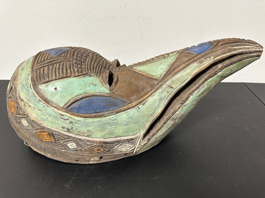 Large Vintage African Dan Tribe Carved Wooden Bird Mask 19'L X 9'D X 8.5'H [Photo 2]