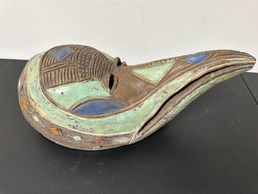 Large Vintage African Dan Tribe Carved Wooden Bird Mask 19'L X 9'D X 8.5'H [Photo 4]
