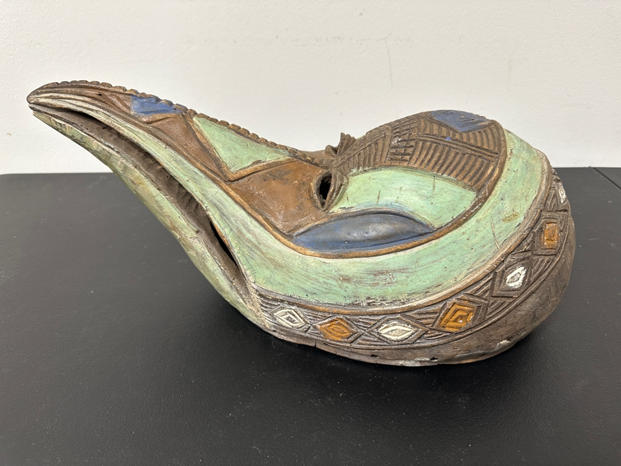 Large Vintage African Dan Tribe Carved Wooden Bird Mask 19'L X 9'D X 8.5'H [Photo 6]