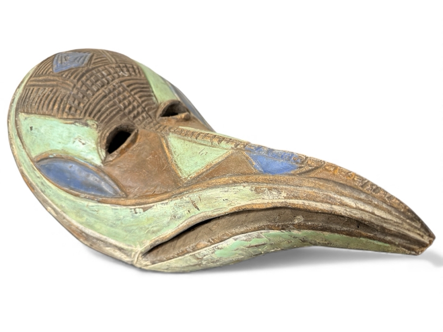 Large Vintage African Dan Tribe Carved Wooden Bird Mask 19'L X 9'D X 8.5'H