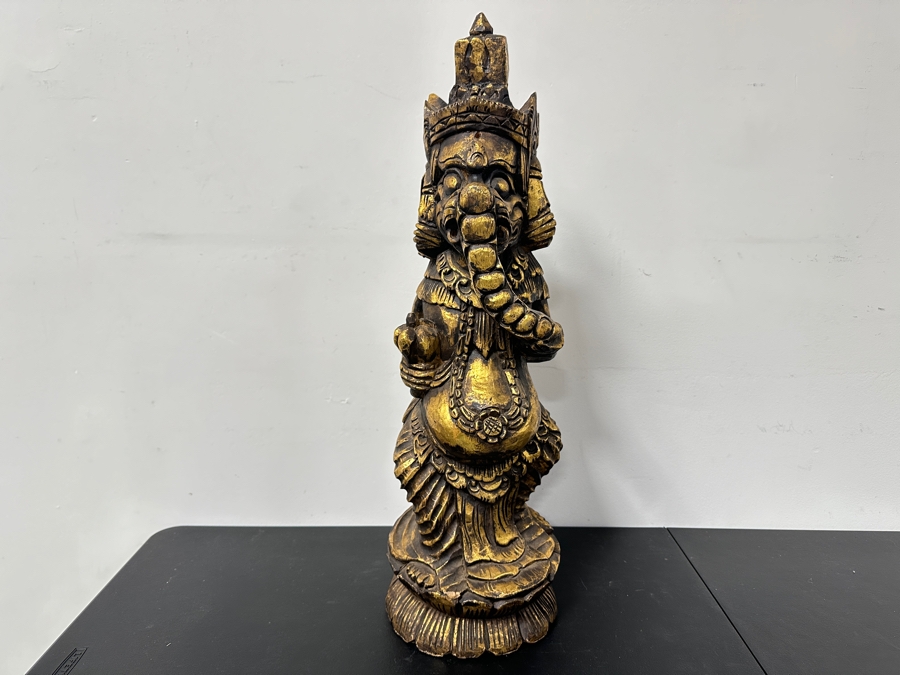 Carved Wooden Gilt Balinese Wooden Statue 31'H [Photo 2]