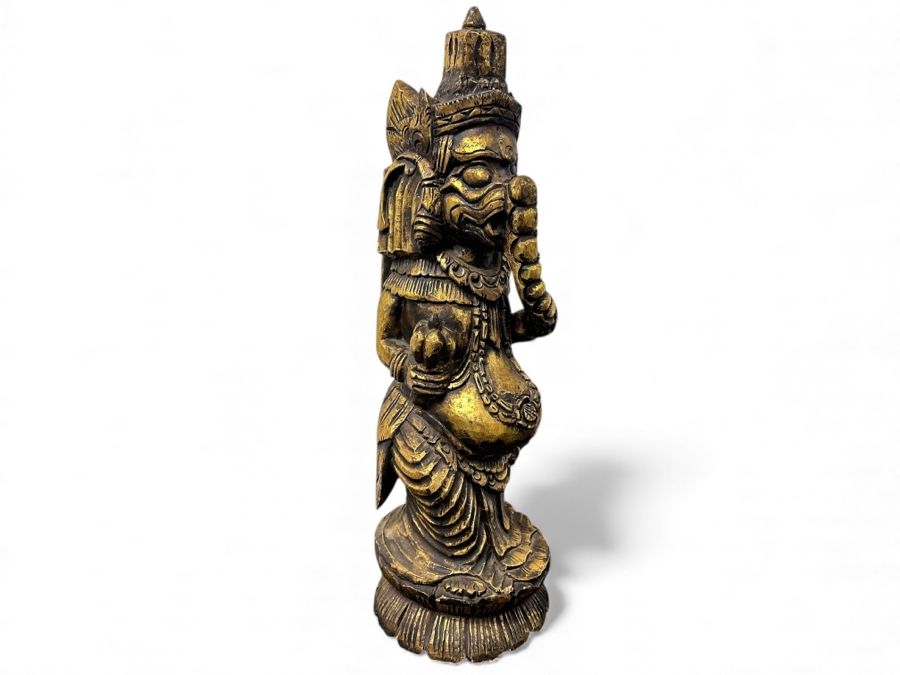 Carved Wooden Gilt Balinese Wooden Statue 31'H