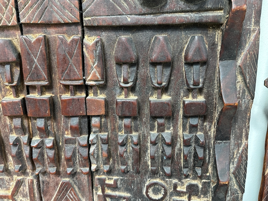 Pair Of Vintage African Hand Carved Wooden Dogon Granary Doors 21.5'W X 32.5'H & 20.5'W X 32'H [Photo 3]